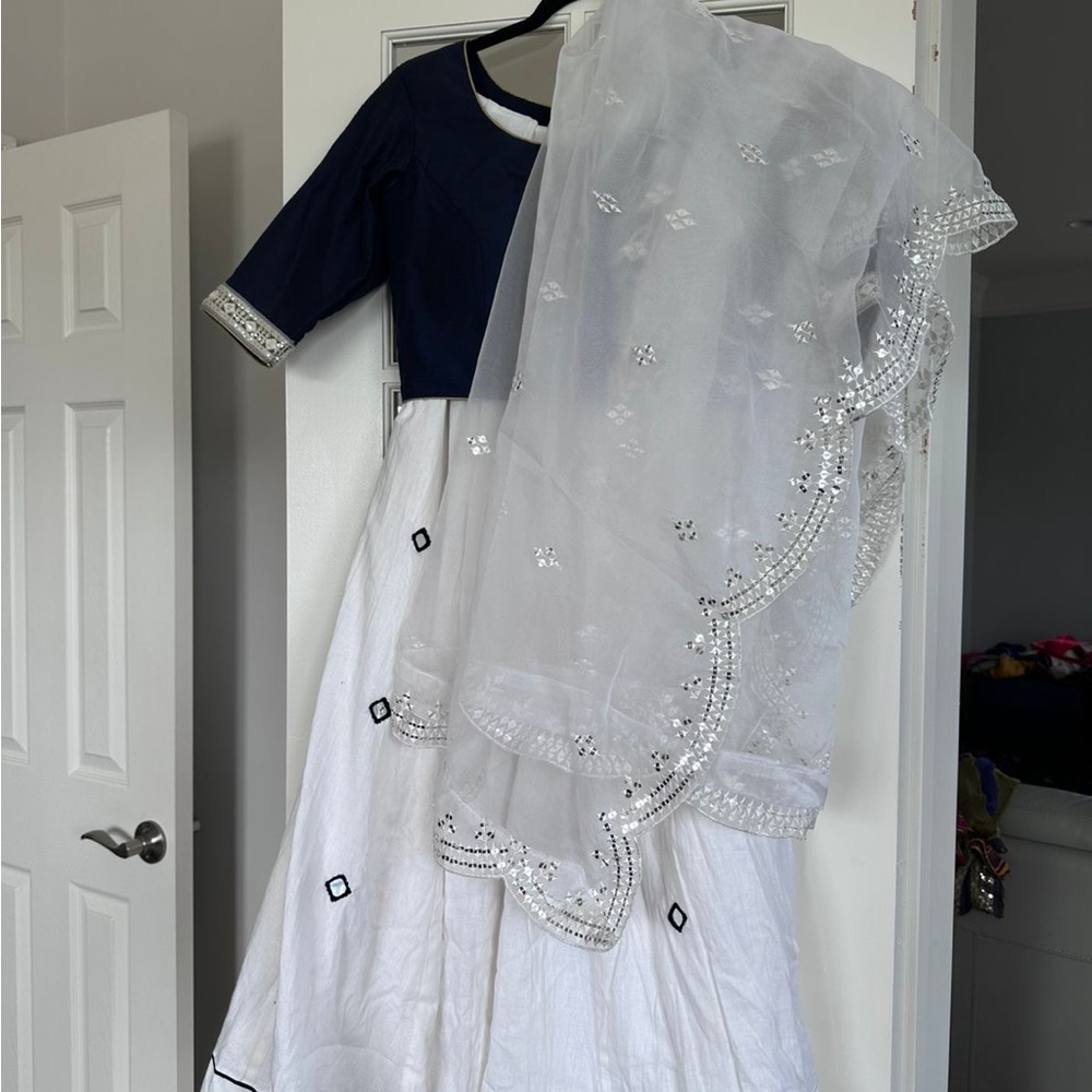 Elegant Navy and White Embroidered Lehenga Set